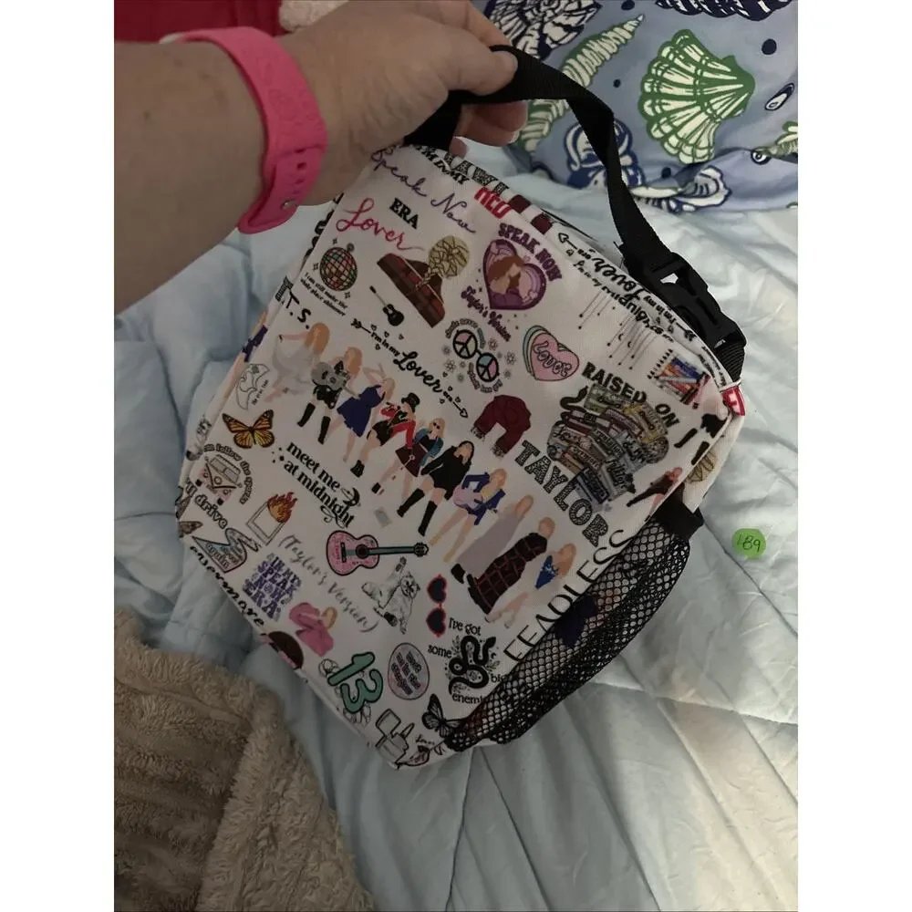 Taylor Swift Lunch Box Bag White Graphic Words Cartoon Insulated NWOT Zipper